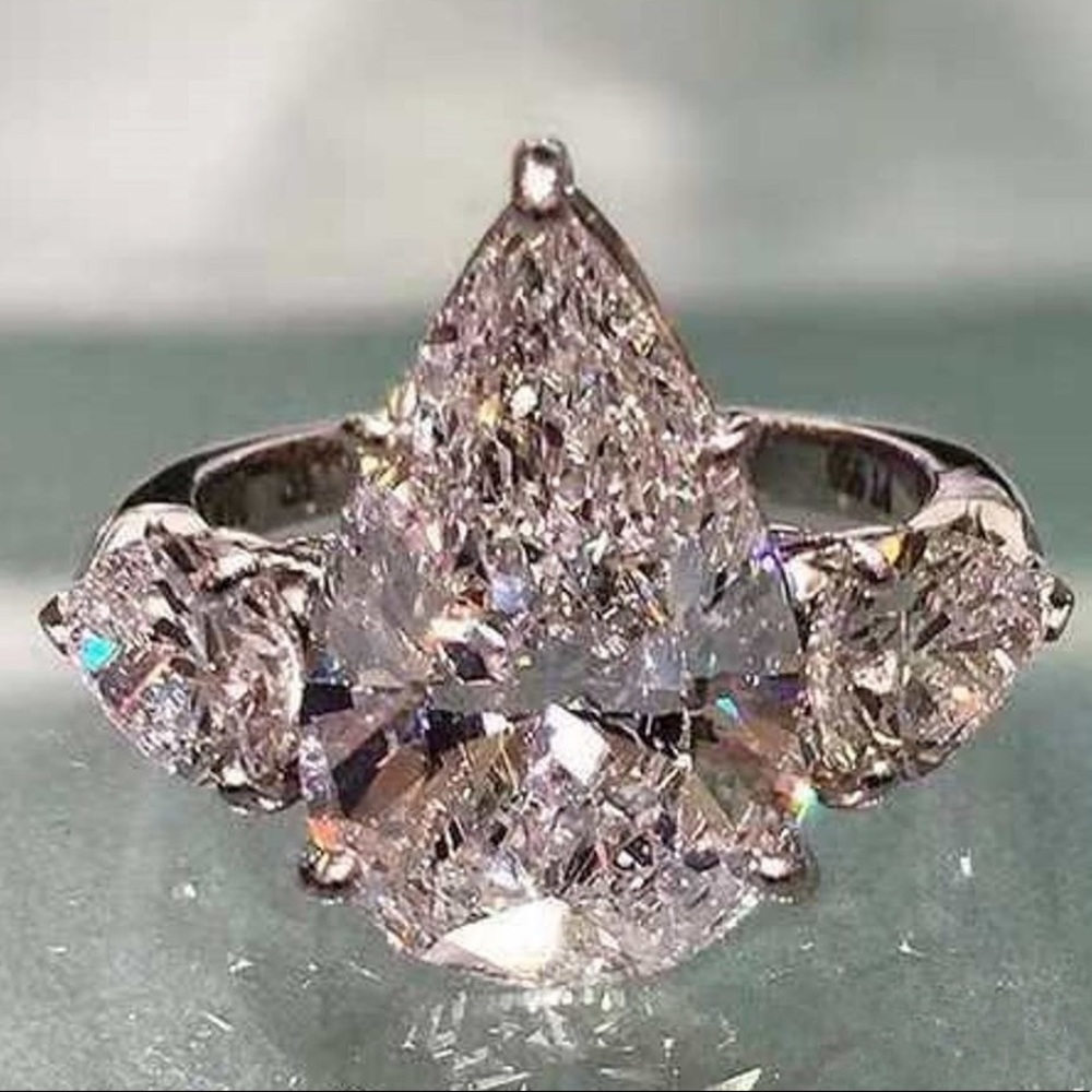 3ctw Pear Three Stone Ring in Sterling Silver White Sapphire - Picture 2 of 12